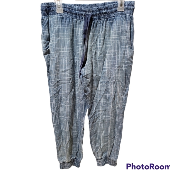 cloth & stone Pants - Cloth & Stone Tencel Chambray Jogger Pants Large Patterned Elastic Waist